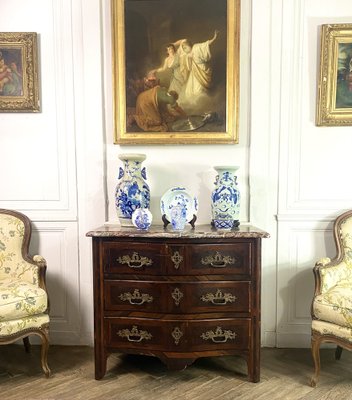 French Regency Curved Chest of Drawers in Inlaid Marble, 1750s-BXG-1757820