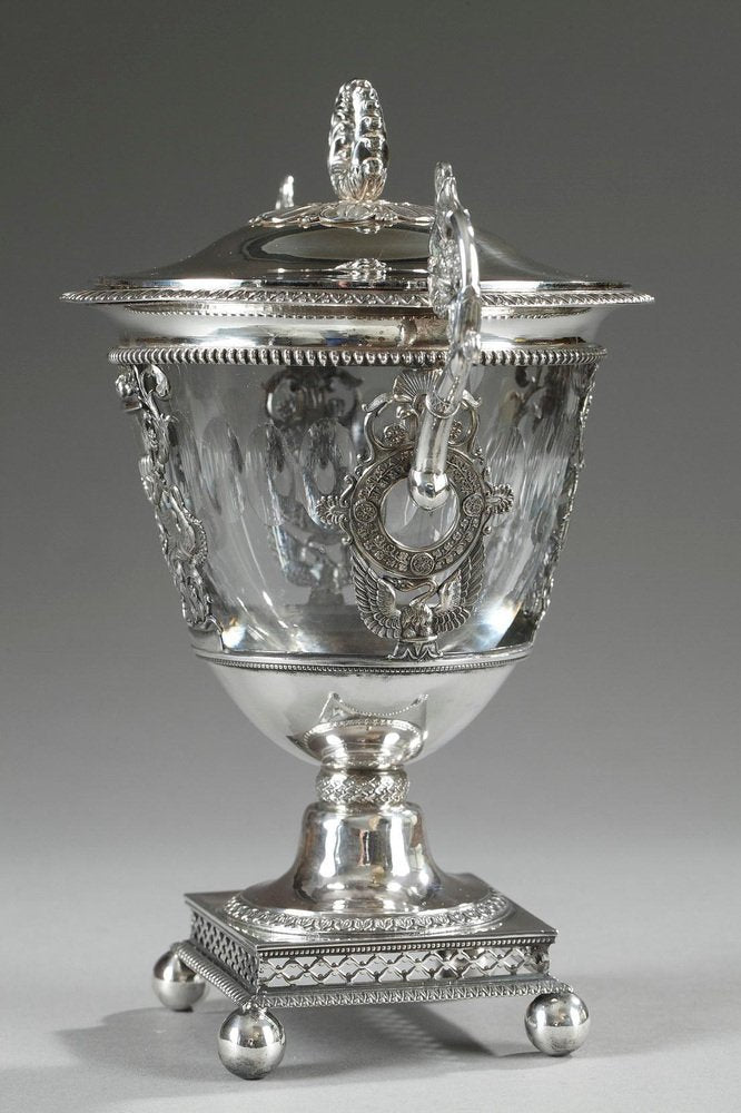 French Restoration Era Silver and Crystal Candy Dish