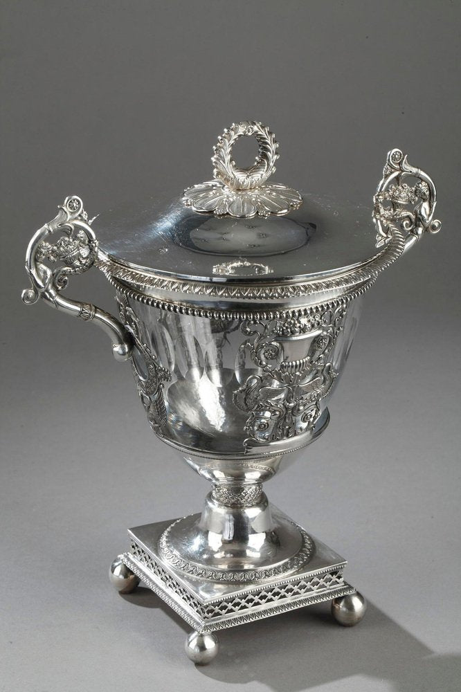 French Restoration Era Silver and Crystal Candy Dish