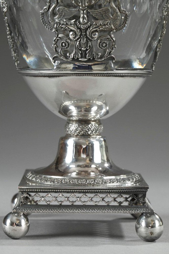 French Restoration Era Silver and Crystal Candy Dish