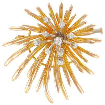 French Retro Diamond Gold Floral Brooch-OLU-896350