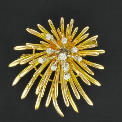 French Retro Diamond Gold Floral Brooch-OLU-896350