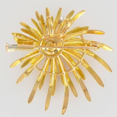 French Retro Diamond Gold Floral Brooch-OLU-896350