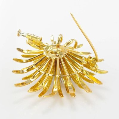 French Retro Diamond Gold Floral Brooch-OLU-896350