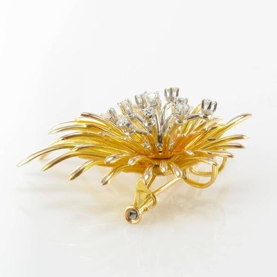 French Retro Diamond Gold Floral Brooch-OLU-896350