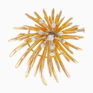 French Retro Diamond Gold Floral Brooch-OLU-896350