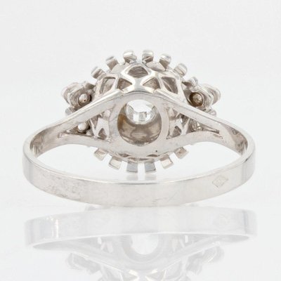 French Ring in 18K White Gold with White Sapphires, 1970s-OLU-1263083