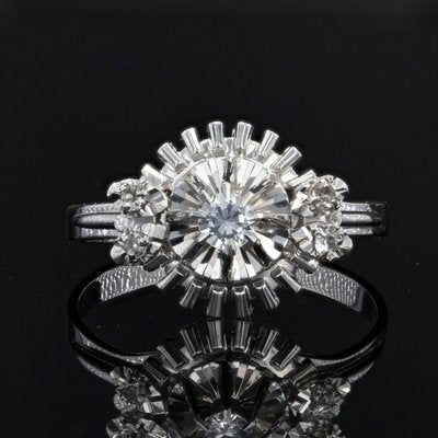 French Ring in 18K White Gold with White Sapphires, 1970s-OLU-1263083