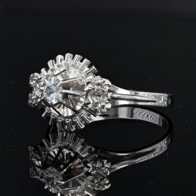 French Ring in 18K White Gold with White Sapphires, 1970s-OLU-1263083