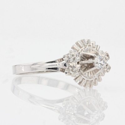 French Ring in 18K White Gold with White Sapphires, 1970s-OLU-1263083