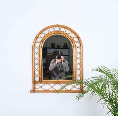 French Riviera Arc Mirror in Rattan, Wicker and Bamboo, Italy, 1960s-JDR-1732622