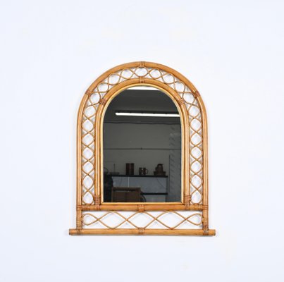 French Riviera Arc Mirror in Rattan, Wicker and Bamboo, Italy, 1960s-JDR-1732622