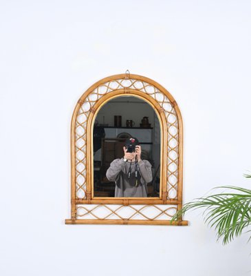 French Riviera Arc Mirror in Rattan, Wicker and Bamboo, Italy, 1960s-JDR-1732622