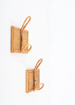 French Riviera Coat Hooks in Rattan and Bamboo, 1960s, Set of 2-JDR-1783060