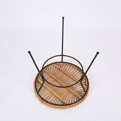 French Riviera Rattan, Wicker and Iron Coffee Table by Roberto Mango, Italy, 1960s-JDR-1794020