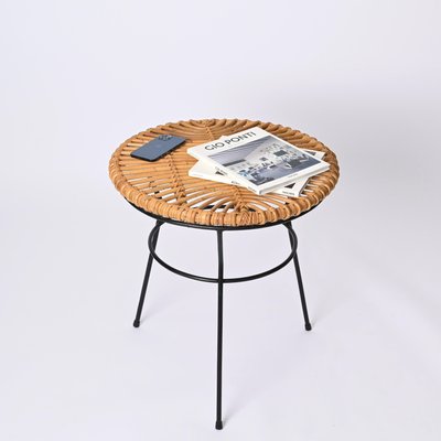 French Riviera Rattan, Wicker and Iron Coffee Table by Roberto Mango, Italy, 1960s-JDR-1794020