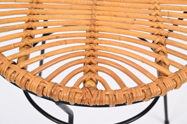 French Riviera Rattan, Wicker and Iron Coffee Table by Roberto Mango, Italy, 1960s-JDR-1794020