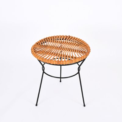 French Riviera Rattan, Wicker and Iron Coffee Table by Roberto Mango, Italy, 1960s-JDR-1794020