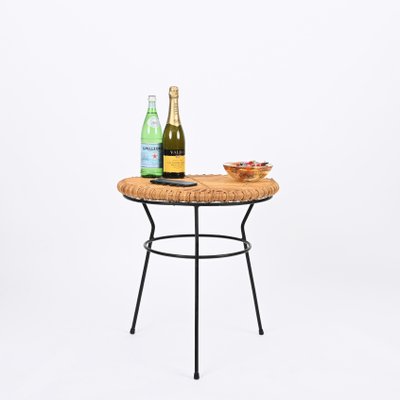 French Riviera Rattan, Wicker and Iron Coffee Table by Roberto Mango, Italy, 1960s-JDR-1794020