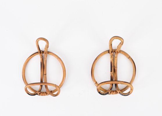 French Riviera Round Coat Hooks in Rattan and Wicker, Italy, 1960s, Set of 2-JDR-1798570