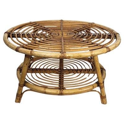 French Riviera Style Bamboo and Rattan Oval Coffee Table, Italy, 1960s-EUP-1807439