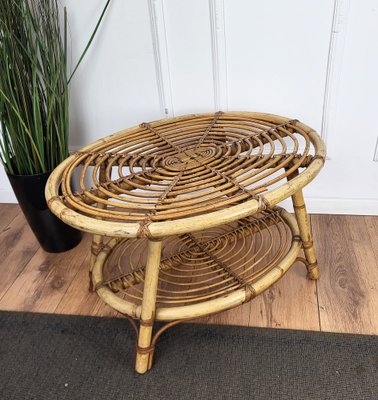 French Riviera Style Bamboo and Rattan Oval Coffee Table, Italy, 1960s-EUP-1807439