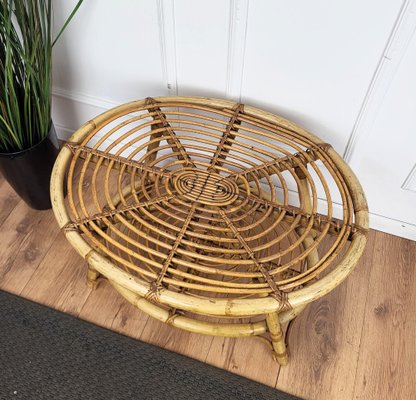 French Riviera Style Bamboo and Rattan Oval Coffee Table, Italy, 1960s-EUP-1807439