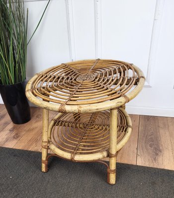 French Riviera Style Bamboo and Rattan Oval Coffee Table, Italy, 1960s-EUP-1807439