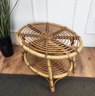 French Riviera Style Bamboo and Rattan Oval Coffee Table, Italy, 1960s-EUP-1807439