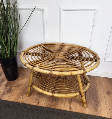 French Riviera Style Bamboo and Rattan Oval Coffee Table, Italy, 1960s-EUP-1807439