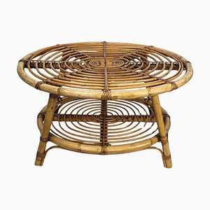 French Riviera Style Bamboo and Rattan Oval Coffee Table, Italy, 1960s-EUP-1807439