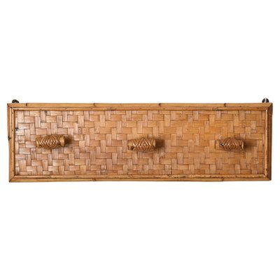 French Riviera Three Hook Coat Rack in Wicker, Rattan and Bamboo, Italy, 1960s-JDR-1817225