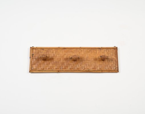 French Riviera Three Hook Coat Rack in Wicker, Rattan and Bamboo, Italy, 1960s-JDR-1817225