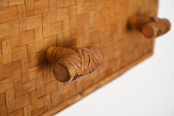 French Riviera Three Hook Coat Rack in Wicker, Rattan and Bamboo, Italy, 1960s-JDR-1817225