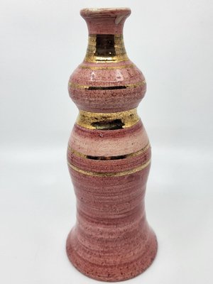 French Riviera Vase in Pink Ceramic Gilded with Fine Gold by Georges Pelletier, 1970-QCI-2020555