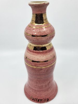 French Riviera Vase in Pink Ceramic Gilded with Fine Gold by Georges Pelletier, 1970-QCI-2020555