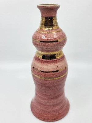 French Riviera Vase in Pink Ceramic Gilded with Fine Gold by Georges Pelletier, 1970-QCI-2020555