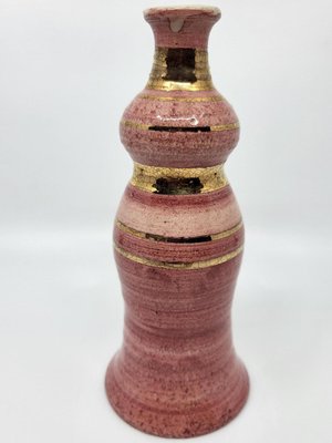 French Riviera Vase in Pink Ceramic Gilded with Fine Gold by Georges Pelletier, 1970-QCI-2020555