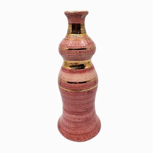 French Riviera Vase in Pink Ceramic Gilded with Fine Gold by Georges Pelletier, 1970-QCI-2020555