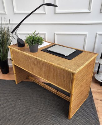 French Riviera Writing Desk in Bamboo, Rattan and Brass from Dal Vera, Italy, 1960s-EUP-1419049