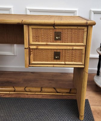 French Riviera Writing Desk in Bamboo, Rattan and Brass from Dal Vera, Italy, 1960s-EUP-1419049