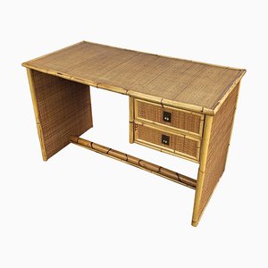 French Riviera Writing Desk in Bamboo, Rattan and Brass from Dal Vera, Italy, 1960s-EUP-1419049