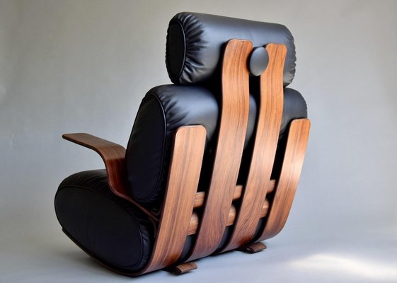 French Rocking Chair in Plywood and Leather, 1970s-MO-946204