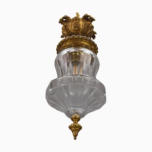 French Rococo Style Bronze and Crystal Glass Flush Mount, 1890s-KEG-1732610