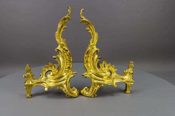 French Rococo Style Gilt Bronze and Iron Firedogs, 1890s, Set of 2-KEG-1717716