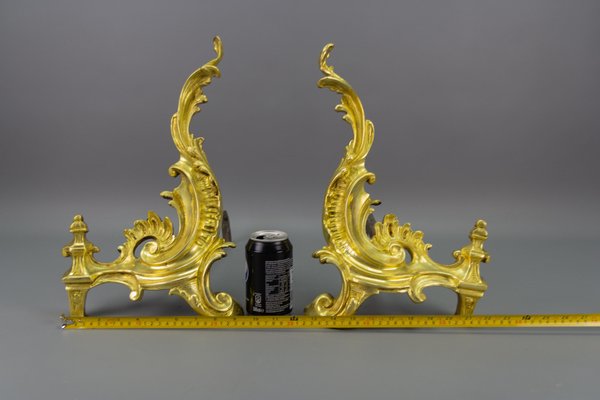 French Rococo Style Gilt Bronze and Iron Firedogs, 1890s, Set of 2-KEG-1717716