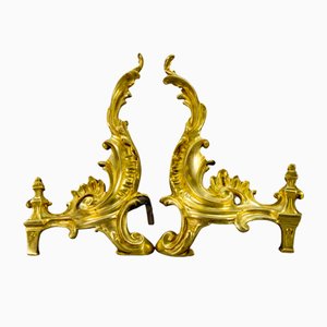 French Rococo Style Gilt Bronze and Iron Firedogs, 1890s, Set of 2-KEG-1717716