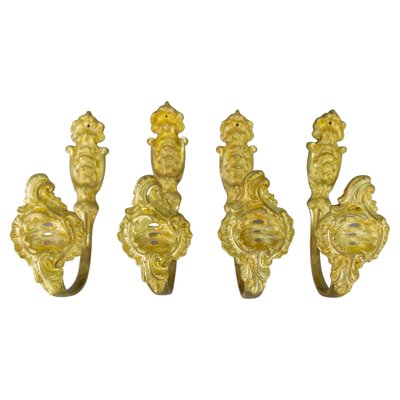 French Rococo Style Gilt Bronze Curtain Tiebacks or Curtain Holders, 1890s, Set of 4-KEG-1677802