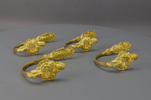 French Rococo Style Gilt Bronze Curtain Tiebacks or Curtain Holders, 1890s, Set of 4-KEG-1677802