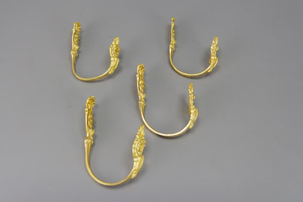 French Rococo Style Gilt Bronze Curtain Tiebacks or Curtain Holders, 1890s, Set of 4-KEG-1677802